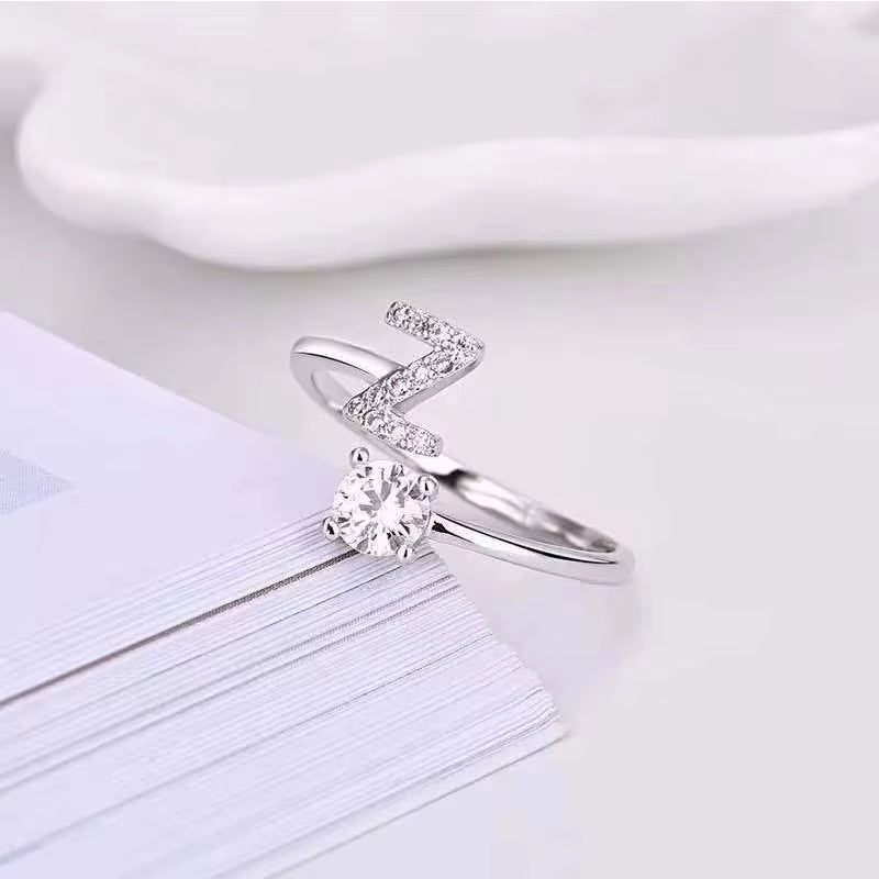 Adjustable Zircon Initial A-Z Letter Rings for Women - Elegant Alphabet Jewelry Gift for Weddings and Fashion