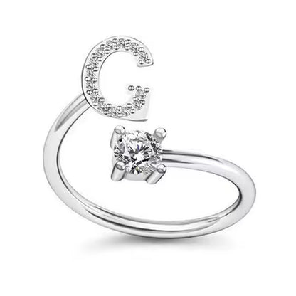 Adjustable Zircon Initial A-Z Letter Rings for Women - Elegant Alphabet Jewelry Gift for Weddings and Fashion