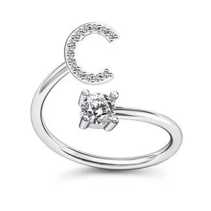 Adjustable Zircon Initial A-Z Letter Rings for Women - Elegant Alphabet Jewelry Gift for Weddings and Fashion