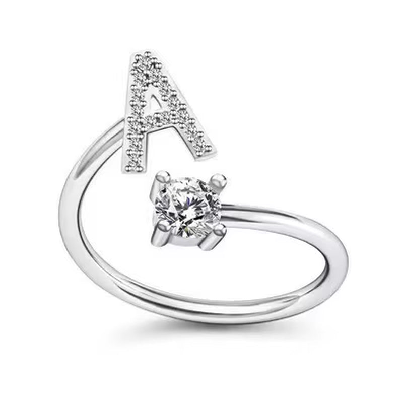 Adjustable Zircon Initial A-Z Letter Rings for Women - Elegant Alphabet Jewelry Gift for Weddings and Fashion