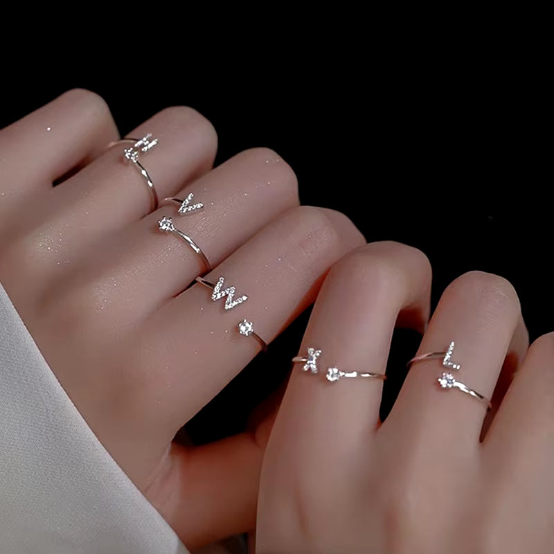 Adjustable Zircon Initial A-Z Letter Rings for Women - Elegant Alphabet Jewelry Gift for Weddings and Fashion