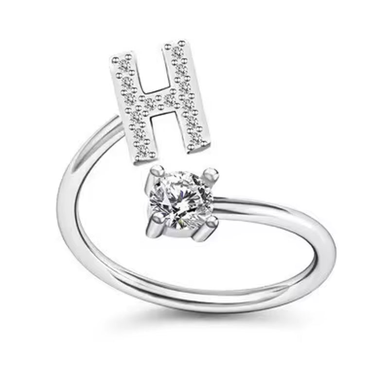 Adjustable Zircon Initial A-Z Letter Rings for Women - Elegant Alphabet Jewelry Gift for Weddings and Fashion