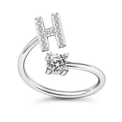 Adjustable Zircon Initial A-Z Letter Rings for Women - Elegant Alphabet Jewelry Gift for Weddings and Fashion