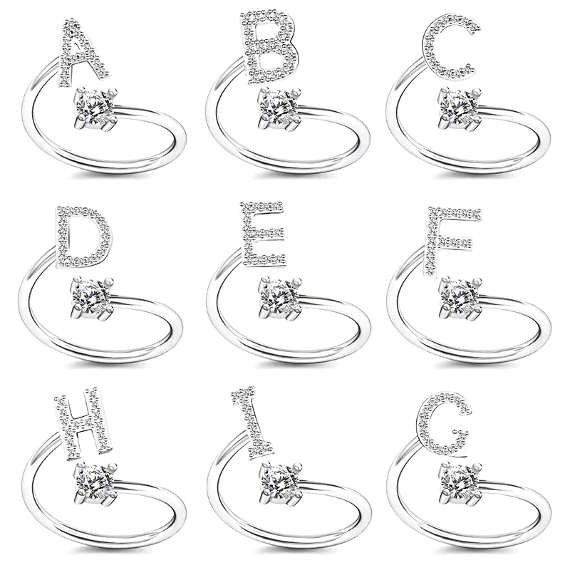 Adjustable Zircon Initial A-Z Letter Rings for Women - Elegant Alphabet Jewelry Gift for Weddings and Fashion