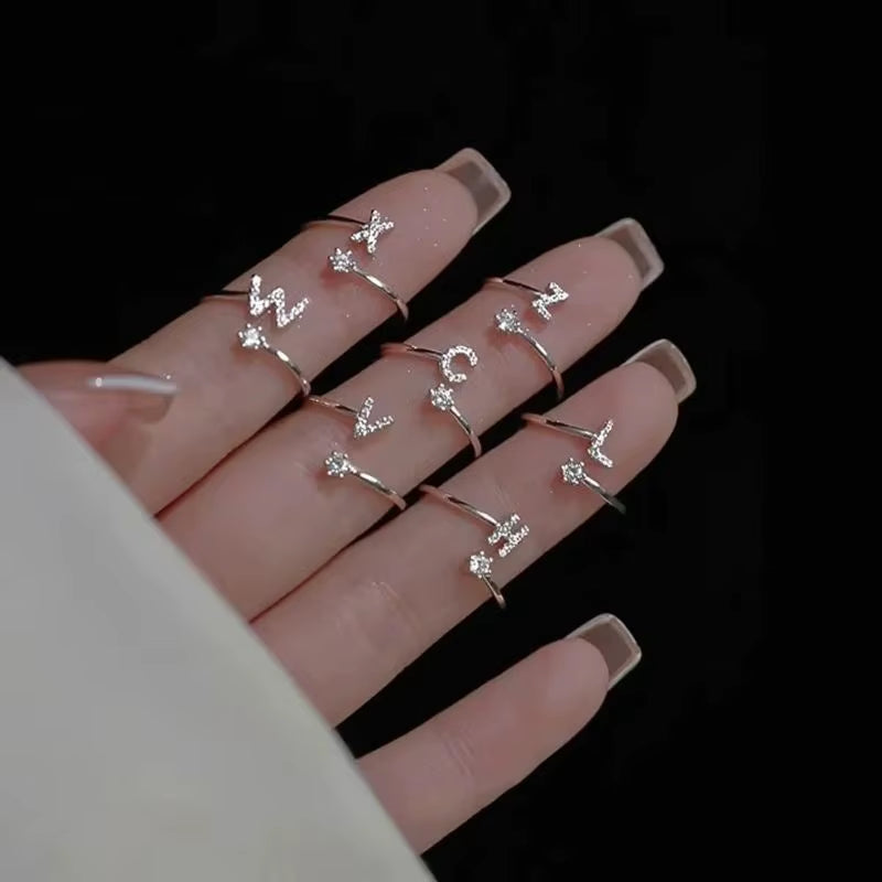 Adjustable Zircon Initial A-Z Letter Rings for Women - Elegant Alphabet Jewelry Gift for Weddings and Fashion